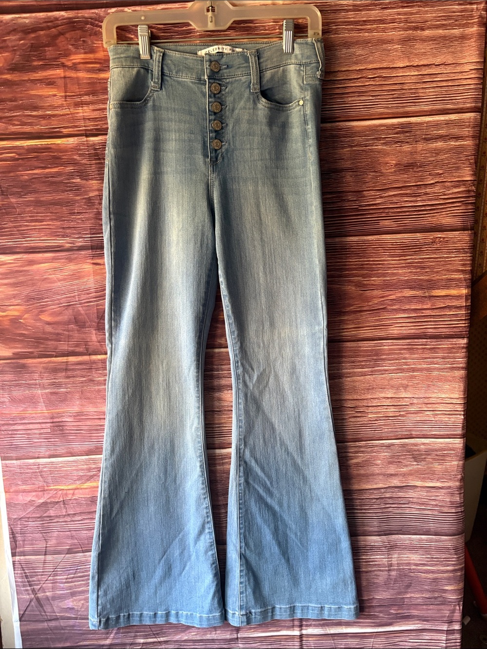 Celebrity Pink Light Blue Flare Jeans with Button-Fly